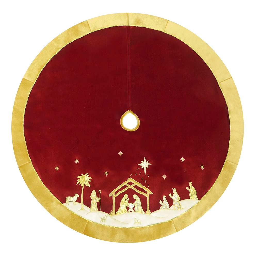 Kurt Adler 48-Inch Red and Gold Religious Tree Skirt